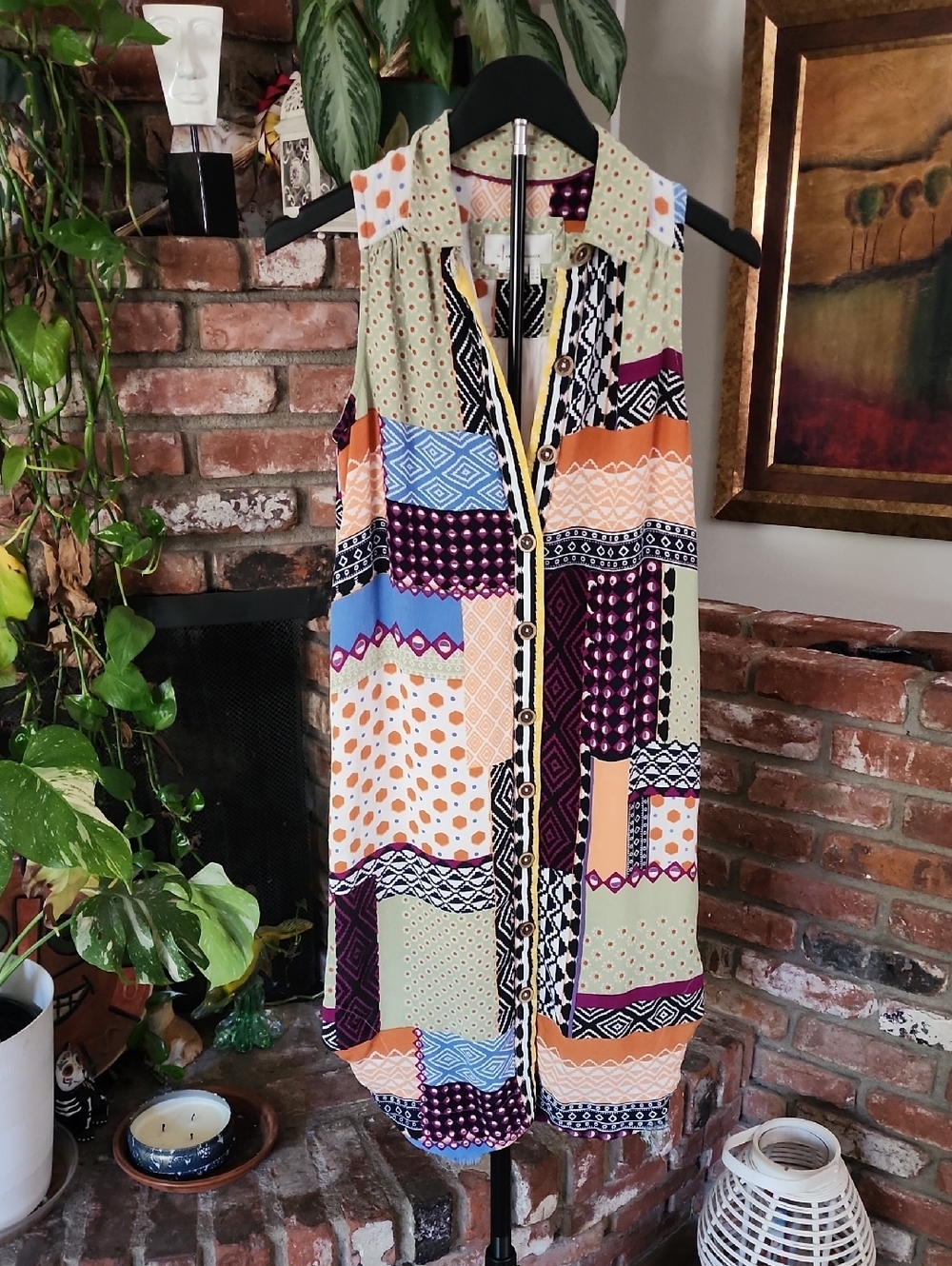 Anthroplogie Sleeveless Patchwork Print Button-Front Dress - Multicolor